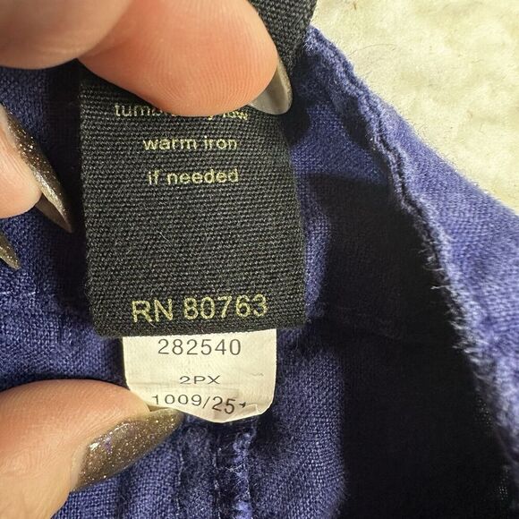 London Jean 100% Linen Pants Womans 12 Solid Blue Zip Button Pockets Wide Flare - Picture 5 of 7